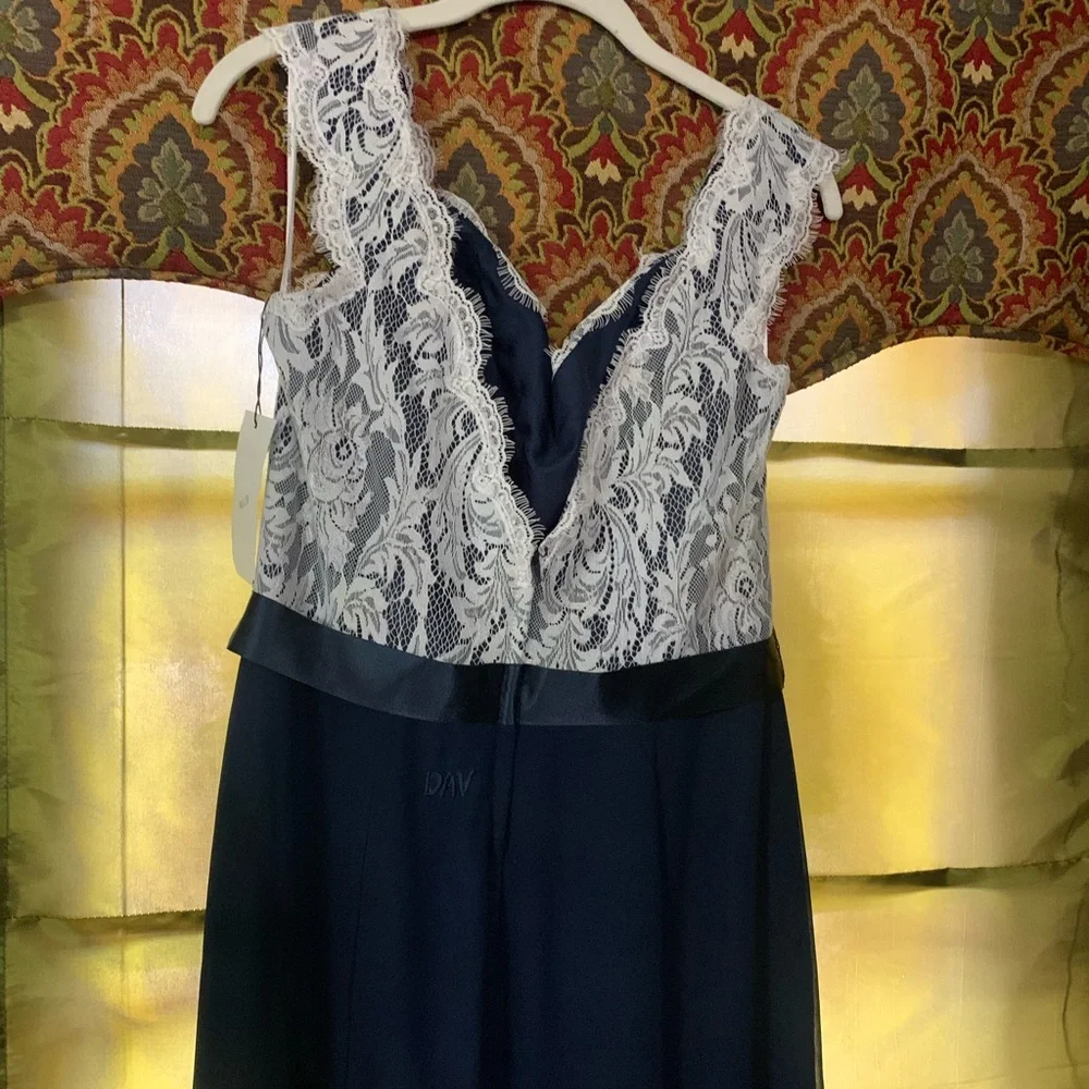 Da Vinci sz14 White Lace & Navy Chiffon Mermaid Bridesmaids Dress Floor Length - Picture 9 of 13